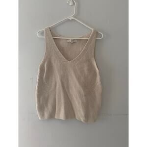 LOFT Womens Cotton Sleeveless Sweater Size Medium Beige Knit Neutral Minimalist